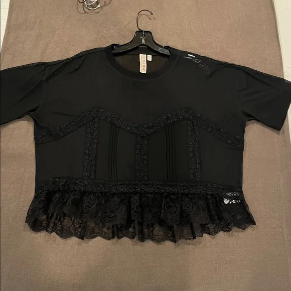 Anthropologie DOLAN Short Sleeve Sheer Lace Top Size L - Picture 9 of 10